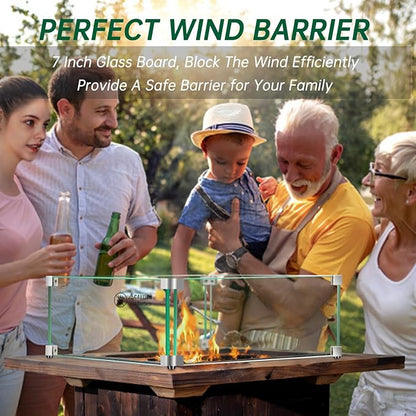 Fire Pit Wind Guard: 15" x 15" x 7" Square Glass Wind Guard for Outdoor Propane/Natural Gas Fire Pit Table, Clear Tempered Glass and Hard Aluminum Corner Brackets, Easy Assembly