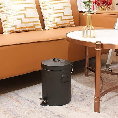 SIMPLEMADE Round Step Trash Can, Stainless Steel with Lid, Small Metal Wastebasket/Garbage Can for Bathroom, Office, Black, 5 Liter / 1.3 Gallon -
