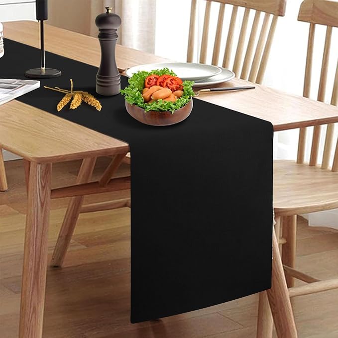 Wipeable Table Runner, Thick Farmhouse Dresser Runner, Rustic for Kitchen, Bedroom, Living Room, Indoor and Outdoor (90'', Black)