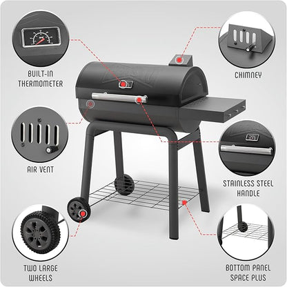 BBQ Charcoal Grill with Side Table, 30-In Heavy Duty Outdoor BBQ Grill with 647 Sq. In Cooking Area for Outdoor Barbecue in Backyard, Patio and Parties, Black