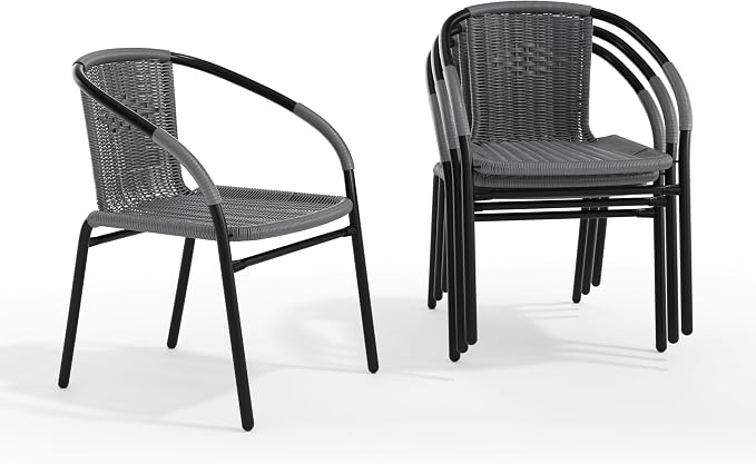 EMMA + OLIVER Gray PE Rattan Stackable Patio Dining Chair, Indoor/Outdoor Use - Image 3