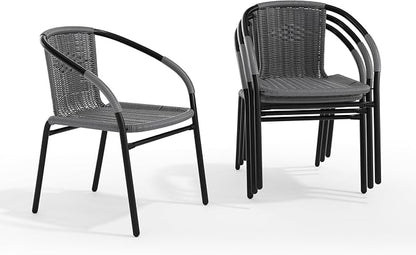 EMMA + OLIVER Gray PE Rattan Stackable Patio Dining Chair, Indoor/Outdoor Use - Image 3