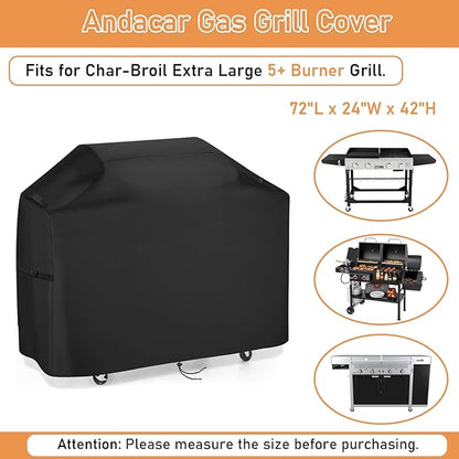 Gas Grill Cover for CharBroil 5+ Burner Gas Grill, Outdoor BBQ Cover Heavy Duty Waterproof Barbecue Grill Cover for Nexgrill - 72" L×24" W×42" H