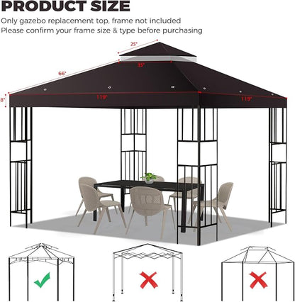 10x10 FT Gazebo Replacement Top, Canopy Replacement Cover Double Tiered - Image 2