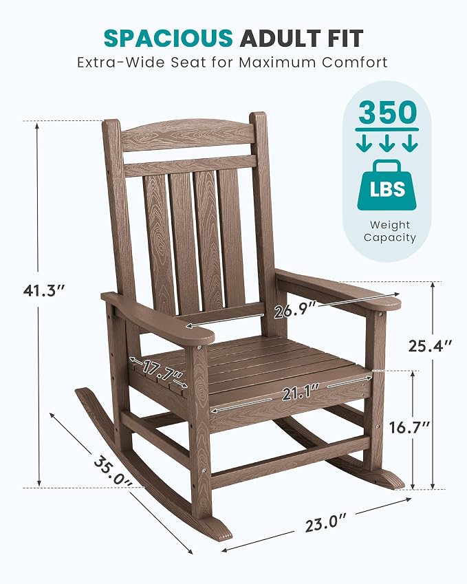 SERWALL Rocking Chair Outdoor, Oversized HDPE Patio Rocking Chairs, Porch Rocker - Image 3