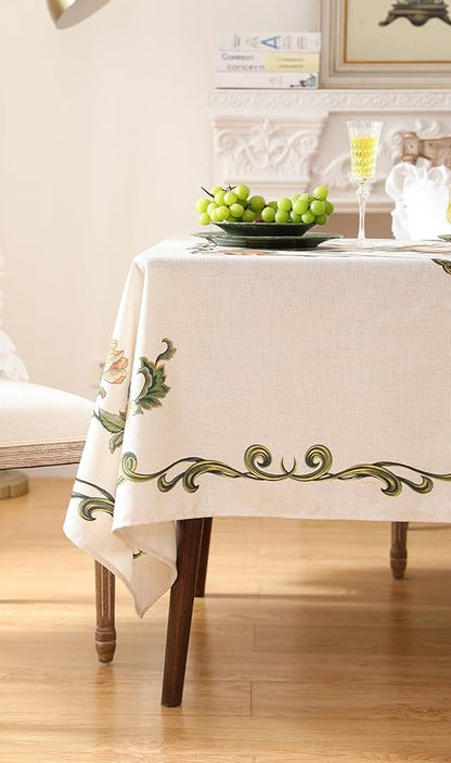 patdrea Designer Vintage Linen Rectangle Tablecloth,French Floral Tablecloths,Wrinkle Free Table Cloth,Decorative Table Cover Cloth for Kitchen,Dining,Tea Party,Home,Christmas,63"*94"