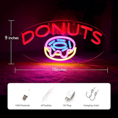 JFLLamp DONUTS Neon Signs for Wall Decor Neon Lights for Business Led Signs Suitable for Bakery Dessert Cake Shop Convenience Stores Supermarkets 5V Power Adapter 16.1*9 Inch (Blue+ Red+Pink+Yellow)