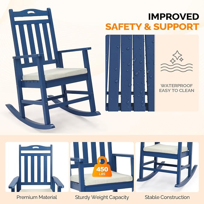VINGLI Outdoor Rocking Chair Set of 2 Wood Rocking Chair - Image 5