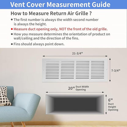 20"W x 6"H [Duct Opening Size] Steel Return Air Grille, Air Return Vent Cover for Ceiling and Sidewall - HVAC Air Vent Covers - [Outer Dimensions: 21.75"W x 7.75"H]