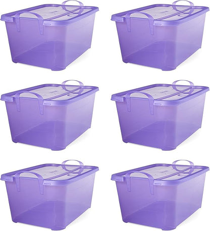 Life Story 6 Pack Light Duty Stackable Storage Bin, 55 Quart Home Organizer, Versatile Lightweight Locking Bins with Carrying Handles, Purple