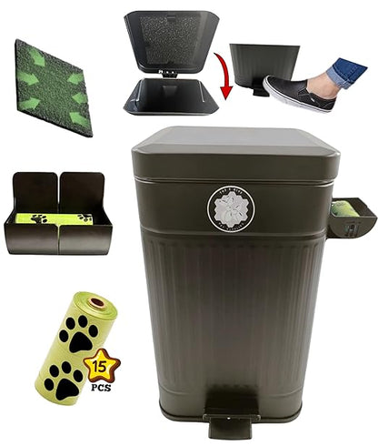 Dog Poop Trash Can (Black) Outdoor Activated Carbon Filter Odor Control, 3.2 Gallon (12Lt) with Slow Soft Close Lid, All Weather Resistant Poop Disposal Bin for Pet Waste Backyard Station.