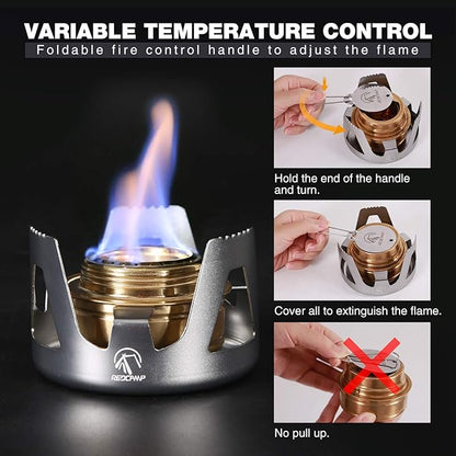 REDCAMP Mini Alcohol Stove for Backpacking, Lightweight Brass Spirit Burner with Aluminium Stand for Camping Hiking