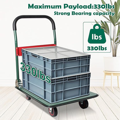 LEADALLWAY Foldable Push Cart Platform Cart (Green 330lbs with 2 Ropes, 28.7x18.5x32.3inches)