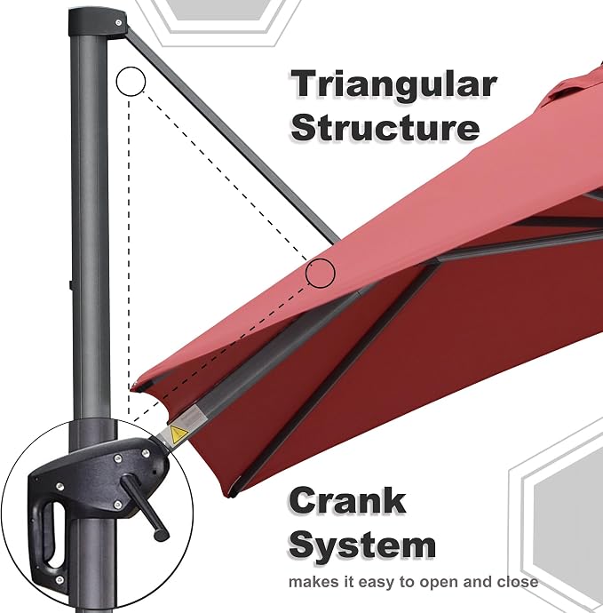 PURPLE LEAF Patio Umbrella 9' x 11.5' Rectangle All-Day Shade Control Terra | - Image 4