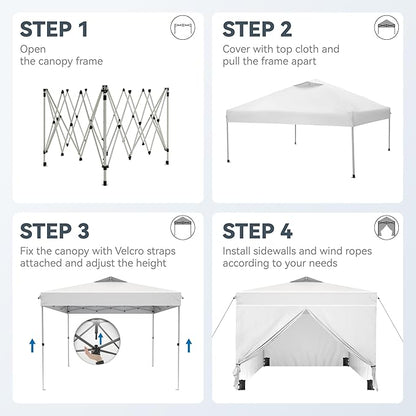PHI VILLA 10x10 Pop Up Canopy Tent with Sidewalls - Easy Up Tent with Mesh Windows for Ventilation, Waterproof Design - Ideal for Parties, Beach, and Outdoor Events (White)