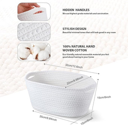 12 Pack Easter Woven Baskets for Gifts Empty Large Cotton Rope Square Storage Baskets with Handle for Organizing Shelves, Toys, Books, Towels, Clothes, 12.6" L x 8.7" w x 6" h(White)