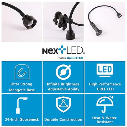 (Improved) NextLED NT-7728 Heavy Duty Magnetic Grill Lights for Outdoor Grill, 24 Inch Gooseneck with Magnetic Base, Warm Light, Heat & Water Resistant, BBQ Light, BBQ Grill Accessories
