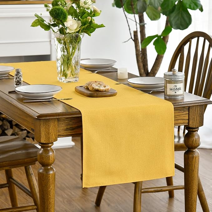 Artoid Mode Yellow Table Runner, Seasonal Summer Fall Washable Kitchen Dining Table Decoration for Home Party Decor 13x120 Inch