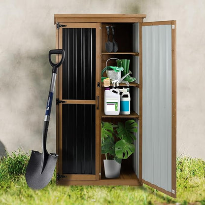 Outdoor Storage Cabinet Waterproof with Shelves, Small Storage Shed, Vertical Tall Patio Backyard Garden Storage Cabinet Tool Organizer for Outside
