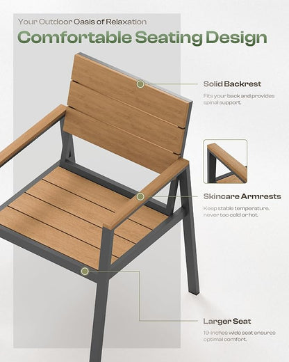 Outdoor Patio Dining Chairs Set of 2, 350LBS Capacity Aluminum Patio Dining Chairs with Armrests, Weather-Resistant for Lawn, Garden, Yard, Poolside and Indoor Use (Gray & Teak)