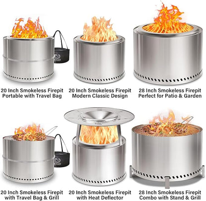 HGD 20 Inch Smokeless Patio Fire Pit, Outdoor Wood Burning Stove, Stainless Steel Firepit for Backyard, Patio, Garden, Picnic