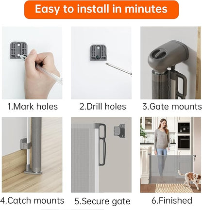 Retractable Safety gate,Child/pet/Dog/cat Temporary Door, Baby Safety Temporary Door, mesh Soft Material, Expands to 55.1" Wide, Suitable for Stairs/corridors/Indoor/Outdoor(Grey,33.5"x55.1")