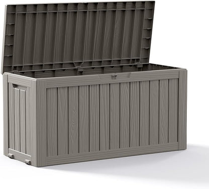 75 Gallon Outdoor Storage Box, Resin Deck Boxes Waterproof, Indoor Outdoor Bin for Package Delivery, Patio Cushions, Gardening Tools, Lockable, UV Resistant