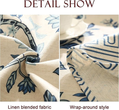 Vintage Blue and White Small Square Tablecloth,French Linen Floral Wrinkle Free Tablecloths,Decorative Table Cover for Kitchen,Dining,Tea Party,Thanksgiving,Christmas,55"*55"-Suqing
