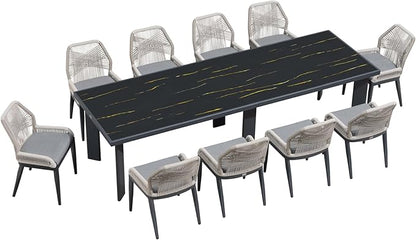 PURPLE LEAF 11 Pieces Patio Dining Set Aluminum Oversize Rectangular Table and Wicker Chairs with Cushions for Kitchen Porch Garden Modern Outdoor Furniture Sets, Dark Grey