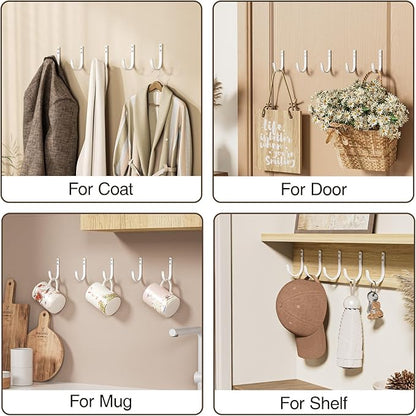 Wall Hooks for Hanging Towel/Coat - 22LB Screw in Metal Hanger Wall Mount, for Outdoor, Closet, Door, Bathrooms, for Backpack, Robe, White 5 Pack