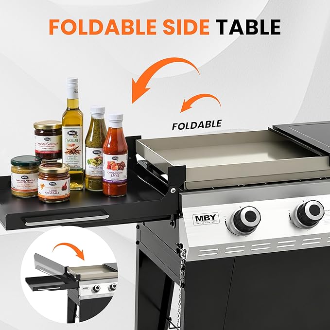 28 Inch Outdoor Flat Top Gas Propane Griddle with 3 Burners 36,000BTU,Powder Coated Steel Portable Gas Grill with Side Shelves for BBQ,Camping,Backyard