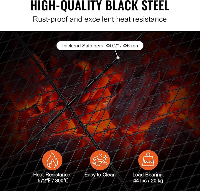 VEVOR X-Marks Fire Pit Grill Grate, Round Cooking Grate, Heavy Duty Steel Campfire BBQ Grill Grid with Handle and Support X Wire, Portable Camping Cookware for Outside Party & Gathering, 36 Inch Black
