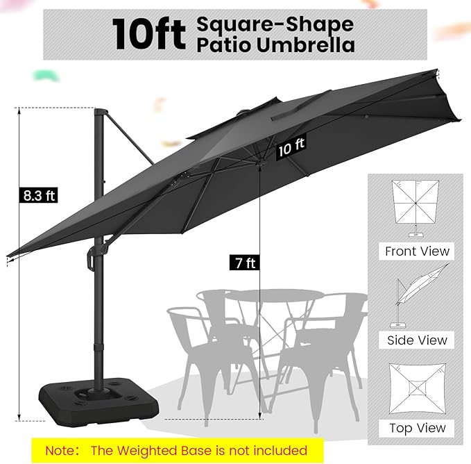 Hoteel Outdoor Patio Umbrella - 10ft Cantilever Umbrella - Image 2