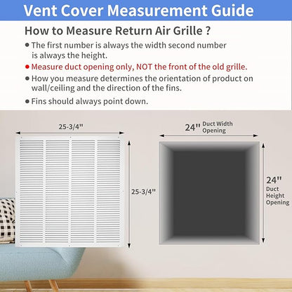 24"W x 24"H [Duct Opening Size] Steel Return Air Grille, Air Return Vent Cover for Ceiling and Sidewall - HVAC Air Vent Covers - [Outer Dimensions: 25.75"W x 25.75"H]
