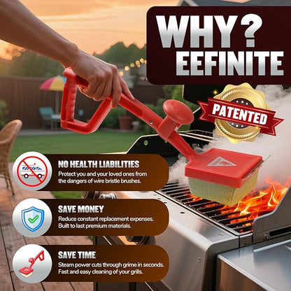Bristle Free Steam Grill Brush for Outdoor Grill, Safe No Wire Replacement Brush Head with Scraper, Heavy-Duty Grill Cleaning Tool for Weber Spirit & Genesis, Napoleon Rogue & Prestige, Red
