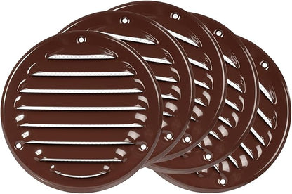 Repa Market 5-Pack 4 Inch (Opening Dimensions) Round Air Vent Cover/Brown Galvanized Steel Louvered Grill Cover with Mesh Screen/Wall or Ceiling Vent/HVAC Register for DIY Home Improvement