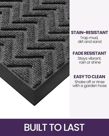 DEXI Front Door Mat Outside Entrance, Rubber Entry Doormat Heavy Duty, Welcome Mats Non Slip for Inside House Floor Entryway Back Doors Exterior Patio, 17x29, Chevron Dark Grey