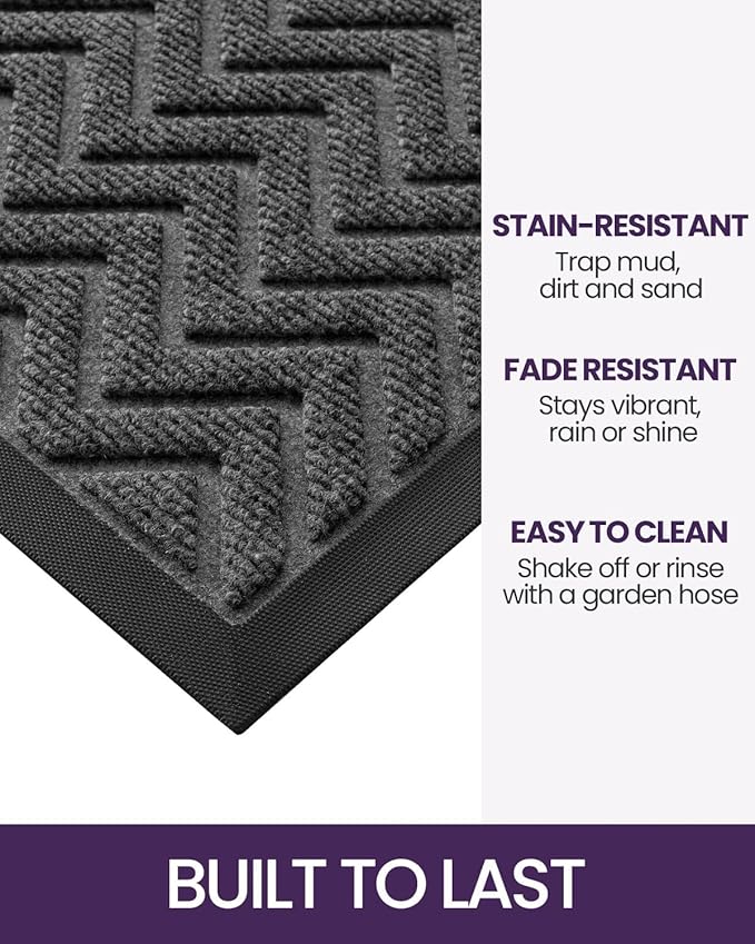 DEXI Front Door Mat Outside Entrance, 2x3 ft Rubber Entry Doormat Heavy Duty, Welcome Mats Non Slip for Inside House Floor Entryway Back Doors Exterior Patio, Chevron Dark Grey