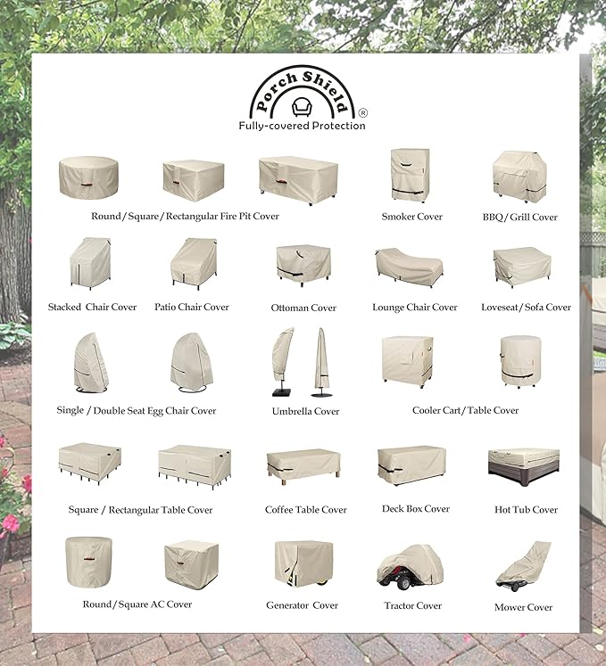 Porch Shield Patio Fire Pit Cover - Waterproof 600D Outdoor Rectangular Fire Table Cover Deck Box Protector - 58 x 36 inch, Beige