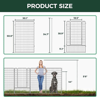 FXW Garden Fence Outdoor for The Yard – 50in(H) x 62.6ft(L) Heavy Duty Metal Animal Barrier for Dog and Rabbit, Decorative Dog Fence, 24 Panels, Silver