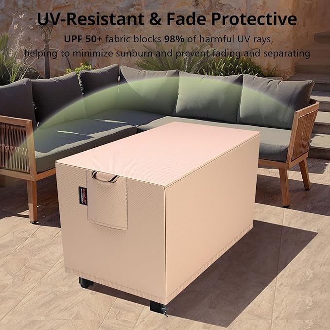 QH.HOME Fire Pit Cover Rectangular 52 x 34 Inch,Outdoor Waterproof Fire Pit Table Cover Strong Tear Resistant and Fading Resistant for Rectangle Patio Furniture Fireplaces - Wheat
