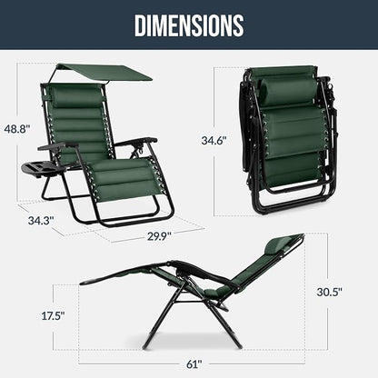 Best Choice Products Oversized Padded Zero Gravity Chair w/Canopy Headrest Cup - Image 2