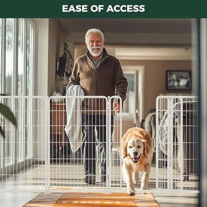 FXW Dog Gate Extra Wide Designed for Indoor Use, Adjustable Width Up to 83-inch Wide (45" H 3 Wire Panels for Large Dogs), White