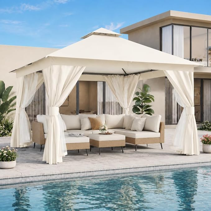 12'x12' Outdoor Gazebo, Heavy Duty Metal Frame Patio Canopy by LAUSAINTHOME
