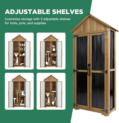 Ketive Outdoor Storage Cabinet, Wood & Metal Storage Shed - Image 8