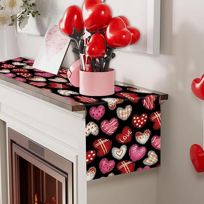 Valentines Day Decorations Table Runner Love Hearts Black Kitchen Dining Table Decor Holiday Anniversary Indoor Outdoor Party Suppies 90×13 Inch