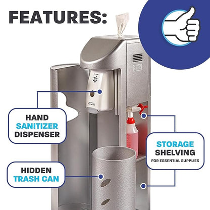 Zogics All-in-One Cleaning Station – Complete Cleaning Station with Wipes Dispenser, Gel Dispenser, Trash Can and Storage, Silver (1 Station)
