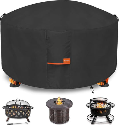 Fire Pit Cover,Outdoor Heavy Duty 600D 100% Waterproof Fire Pit Cover Round,Weatherproof Firepit Covers Round 60" Dia x 24" H,Black