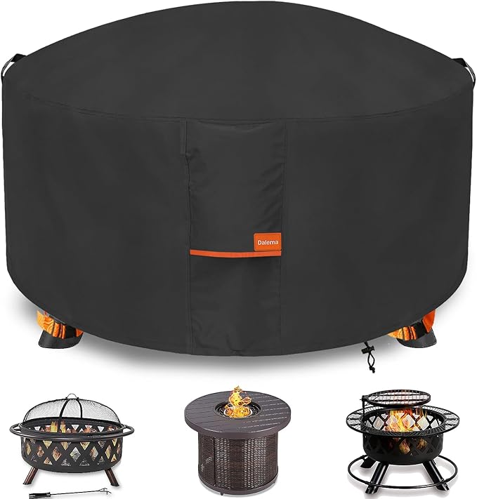 Fire Pit Cover,Outdoor Heavy Duty 600D 100% Waterproof Fire Pit Cover Round,Weatherproof Firepit Covers Round 36" Dia x 24" H,Black