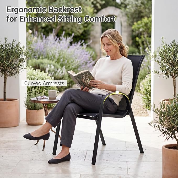 Tangkula Outdoor Stackable Patio Dining Chairs Set of 4, Breathable Fabric - Image 6